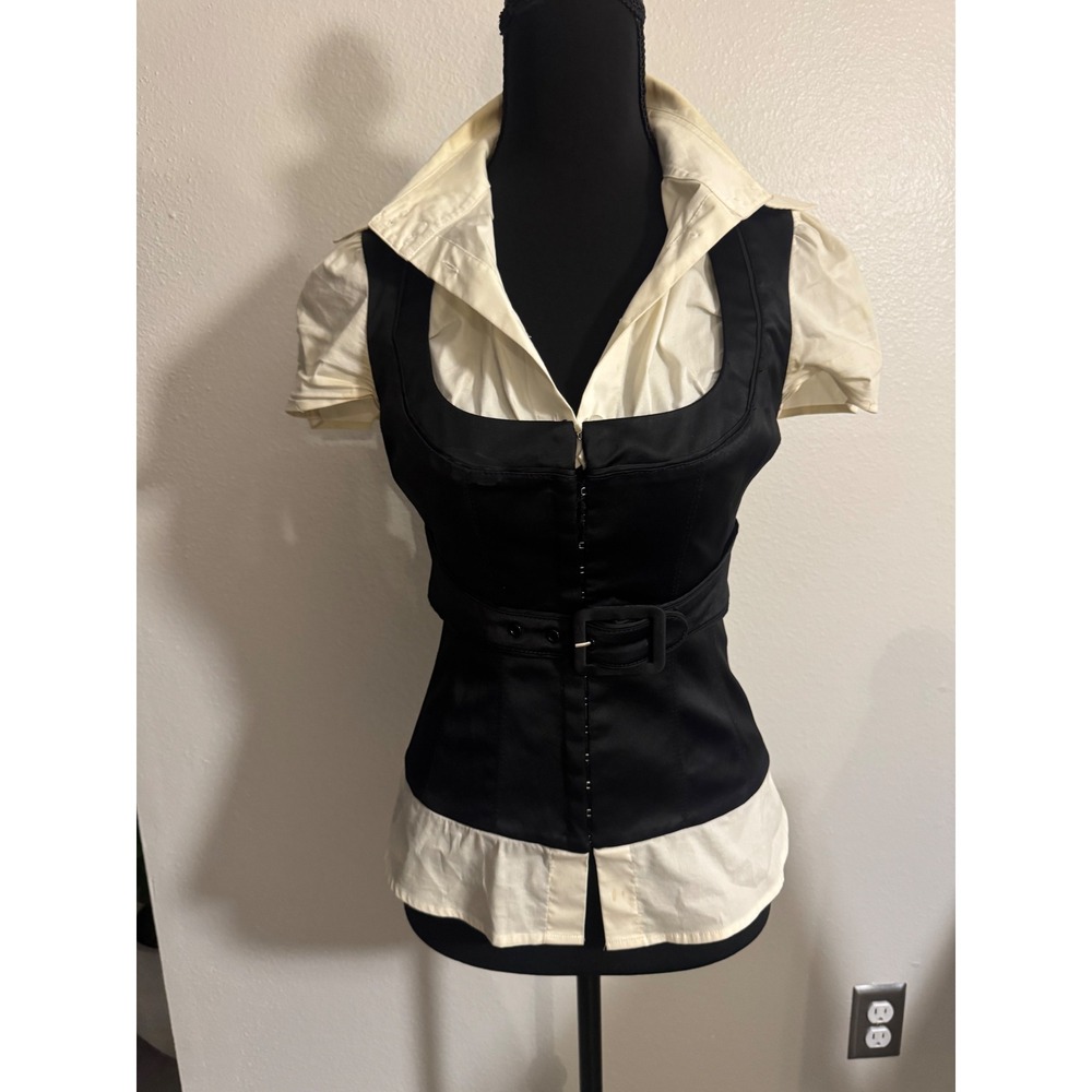 VTG Bebe layered corset top y2k early 2000's Some yellow on collar